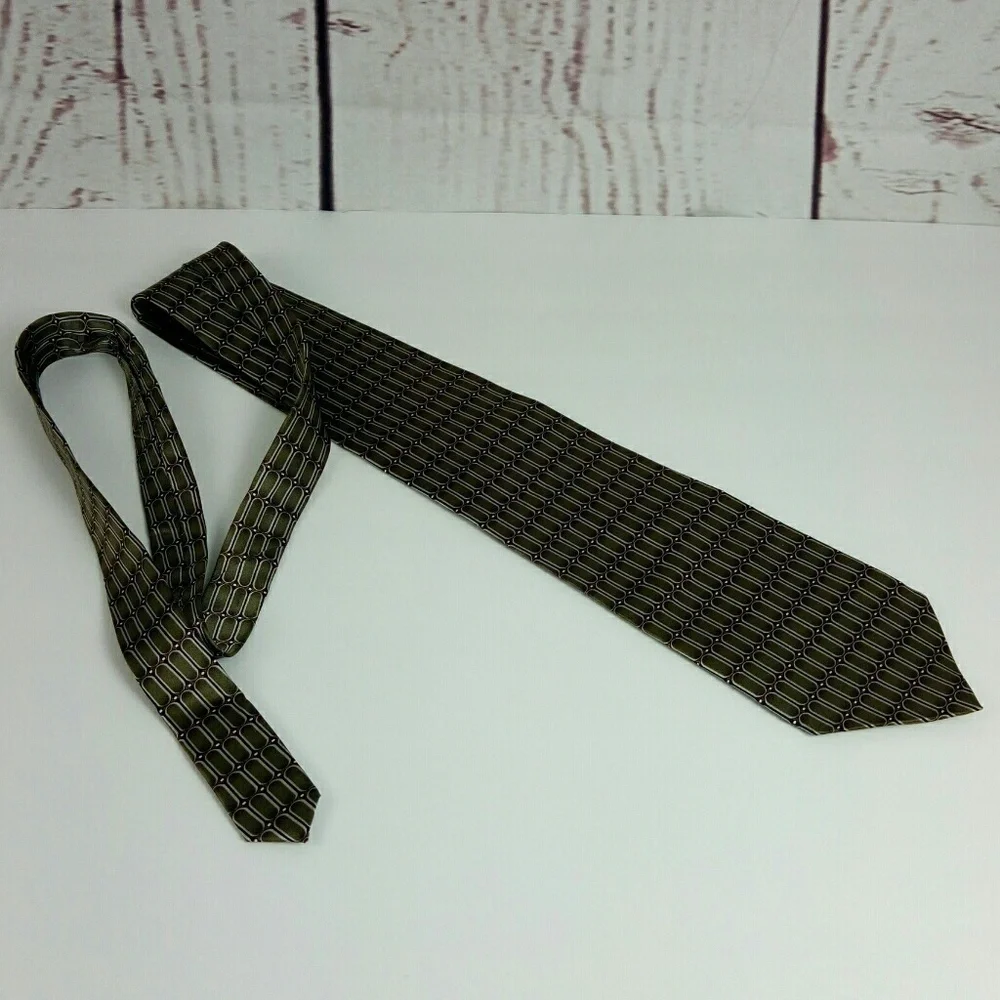 Cumo House Green Brown Geometric Silk Tie
